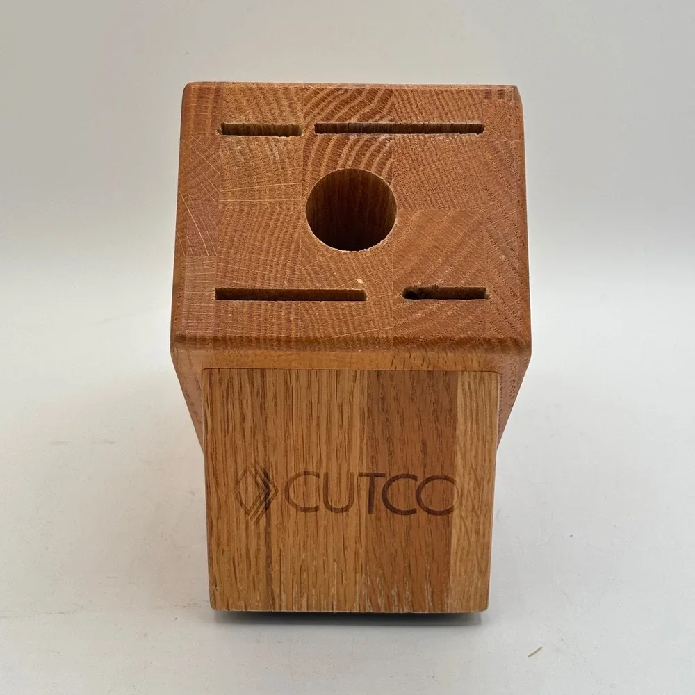 Cutco 5 Slot Oak Wood Knife Block Kitchen Shear Holder Honey Oak Made in USA‎